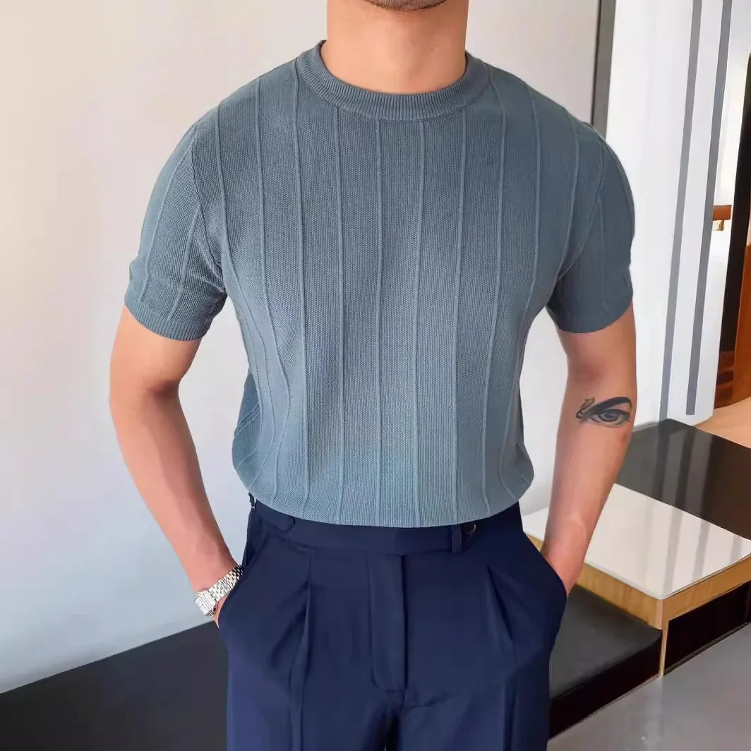 Luxury Knit T-shirt Men's Summer New Style Round Neck Short Sleeves Thin Korean Version Base Layer Top Knitwear