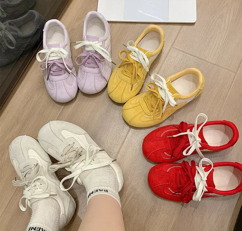 Women's Spring Summer Breathable Flat Casual Deqin Shoes Versatile Slip-On Flats Comfortable Polyurethane Outsole Striped Patter