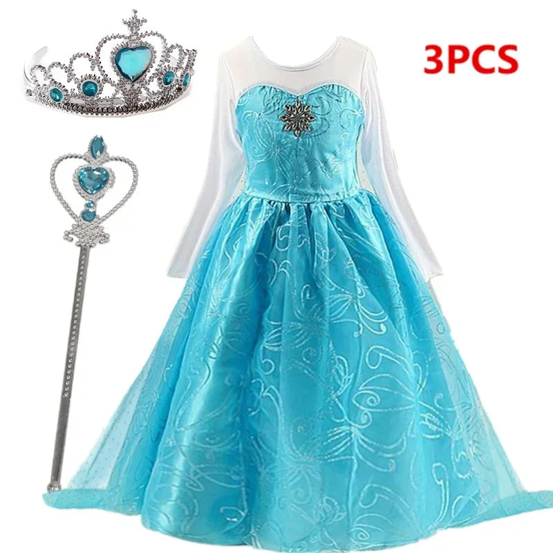 Girls Snow Queen Elsa Kids Costumes for Girl 2025 Carnival Party Prom Gown Robe-Playing Children Clothing Frozen Princess Dress