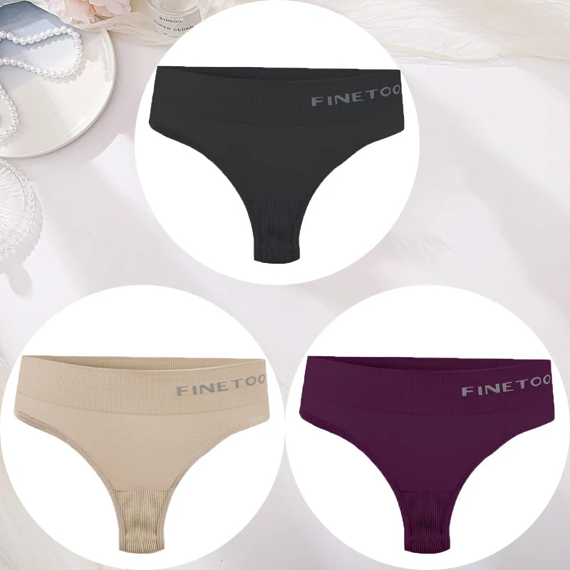 3PCS/Set Women's Panties Sexy Underwear FINETOO Large Size Thong Women Seamless Panties High Waist Girls Thongs M-2XL