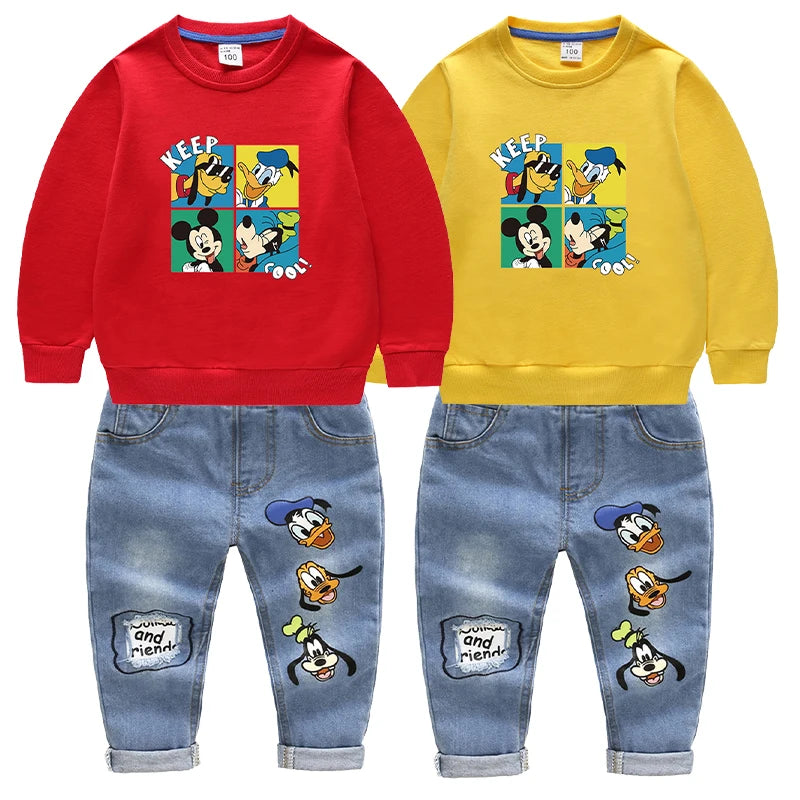 Autumn Baby Boys Cotton Clothing Set Kids Cartoon Mickey Mouse Tops Jeans Pants for 2-6 Years Children Tracksuits Boys Costume