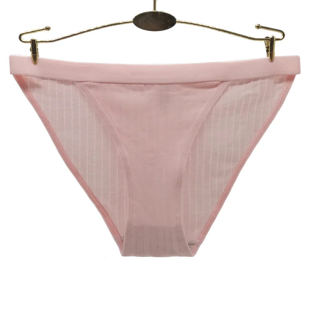 6Pcs Cotton Ribbed Striped Underwear for Women Solid Color Female Stretch Briefs Ladies Soft Lingerie M-XL