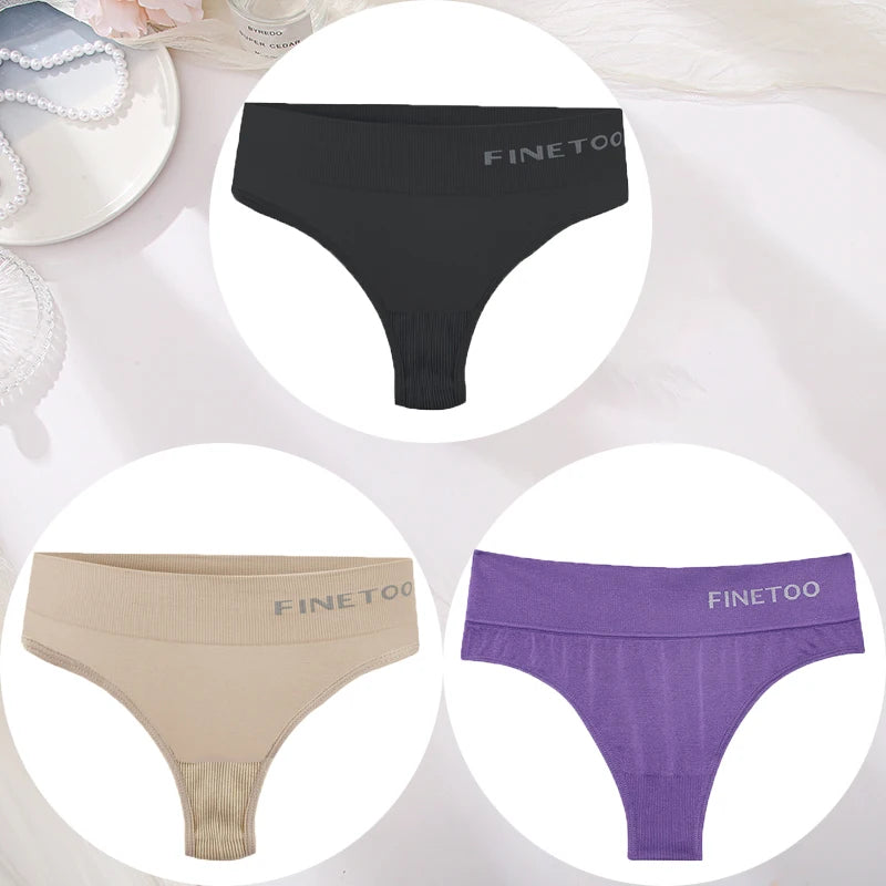 3PCS/Set Women's Panties Sexy Underwear FINETOO Large Size Thong Women Seamless Panties High Waist Girls Thongs M-2XL