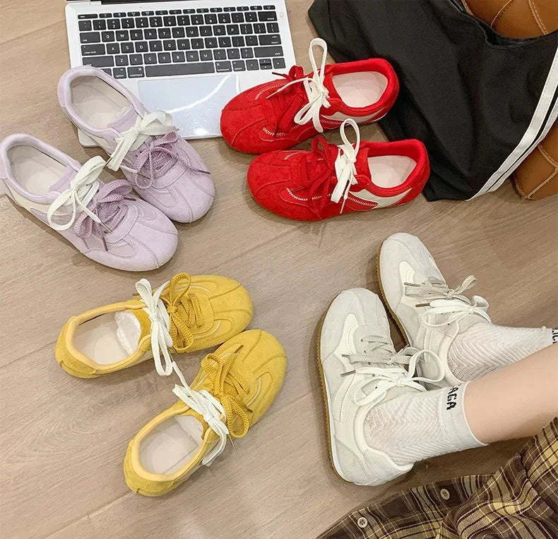 Women's Spring Summer Breathable Flat Casual Deqin Shoes Versatile Slip-On Flats Comfortable Polyurethane Outsole Striped Patter