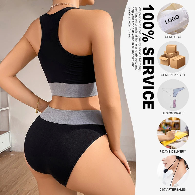 2pcs Seamless Women Panties And Bras Underwear Set Low Rise Breathable Comfortable Female Underpants Sports Lingerie Set