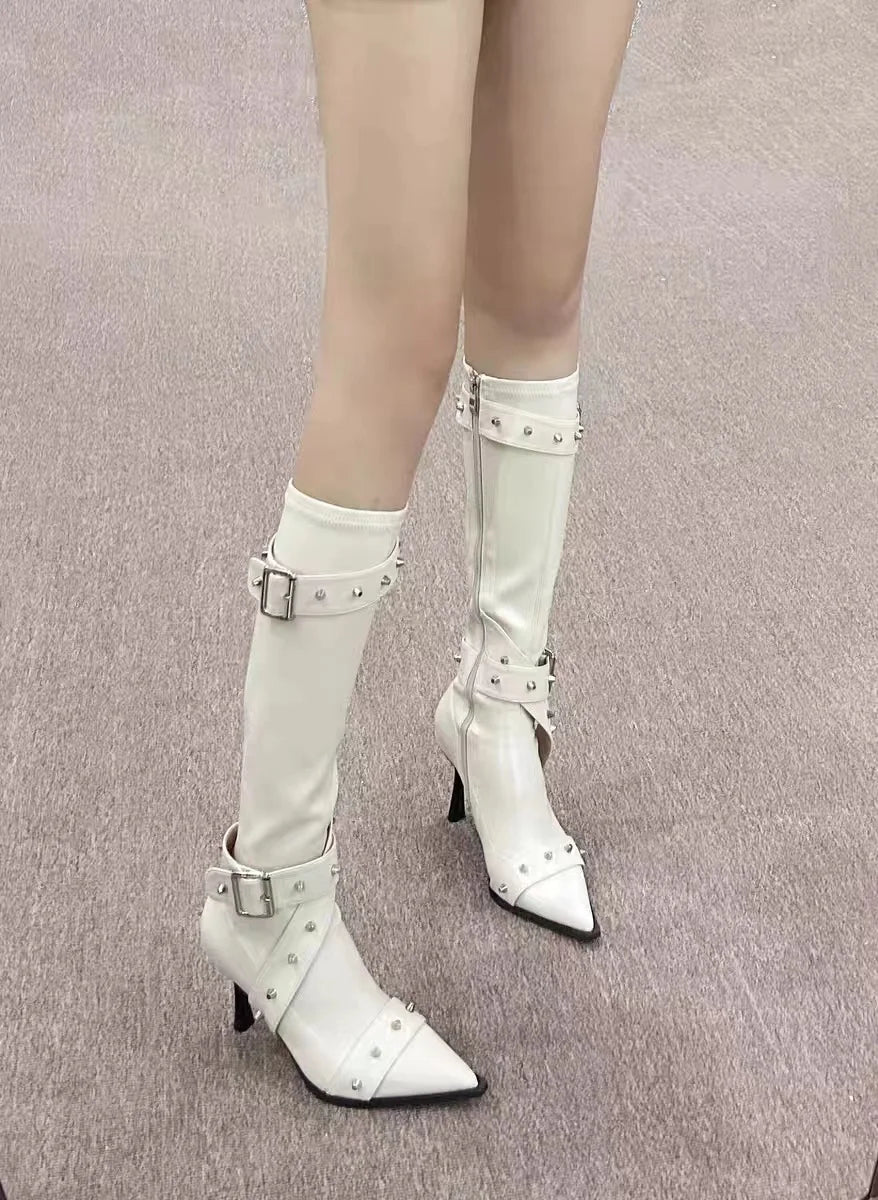 New Style Thin High Heel Women Boots 2024 Pointed Toe Women's High Tube Thinner-looked High Heel Long Boots Zip Boots Mujer