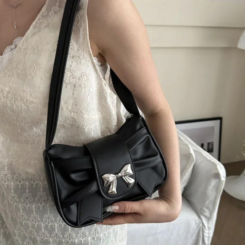 PU Leather Trendy Bow Shoulder Bag Handbag Casual Underarm Bag Daily Commuting Bags Lady Banquet Bag Business Women's Bags