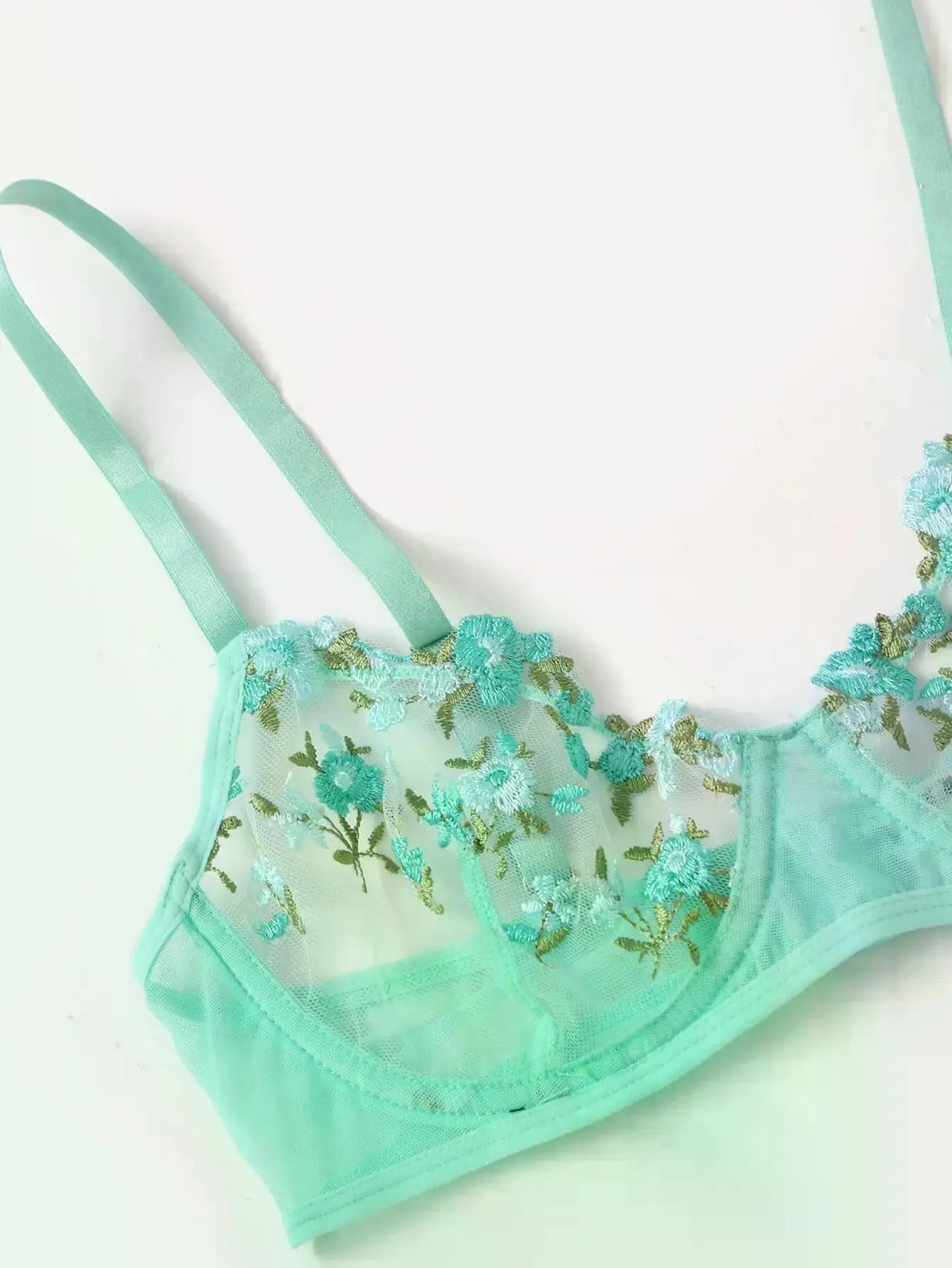 Transperant Lingerie Set Women Mesh Net Sexi Lenceria Sensual Mujer Bra Sets Embroidery Floral Underwired