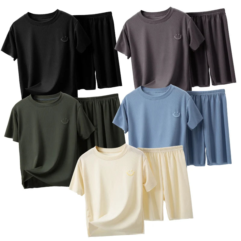 2/4 Pieces Children's Summer Thin Short-sleeved Shorts Ice Silk Suit Boys and Girls Casual Joker Home Clothes 2-piece Suit.