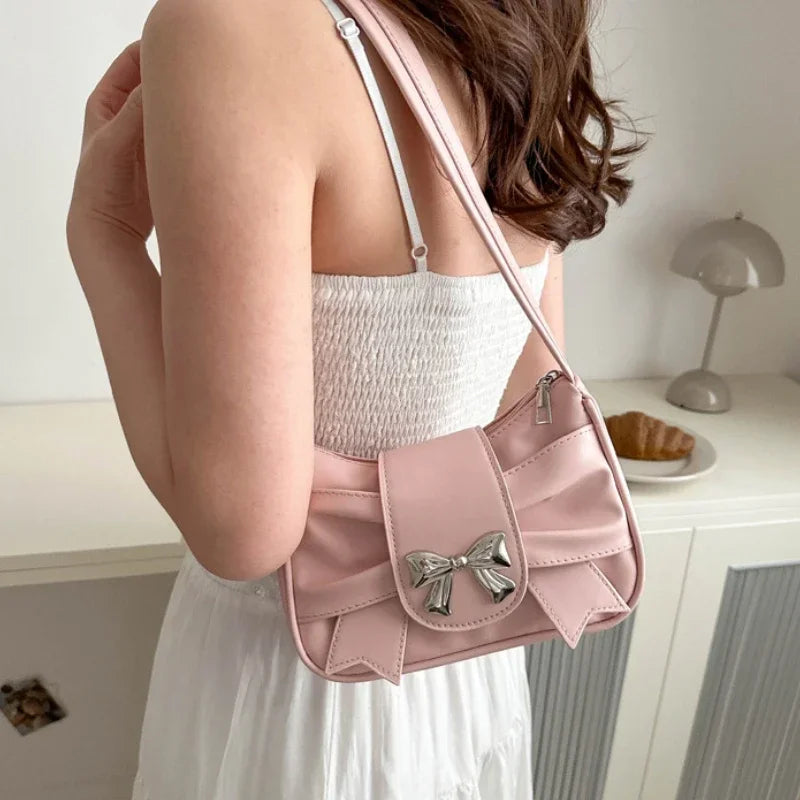 PU Leather Trendy Bow Shoulder Bag Handbag Casual Underarm Bag Daily Commuting Bags Lady Banquet Bag Business Women's Bags