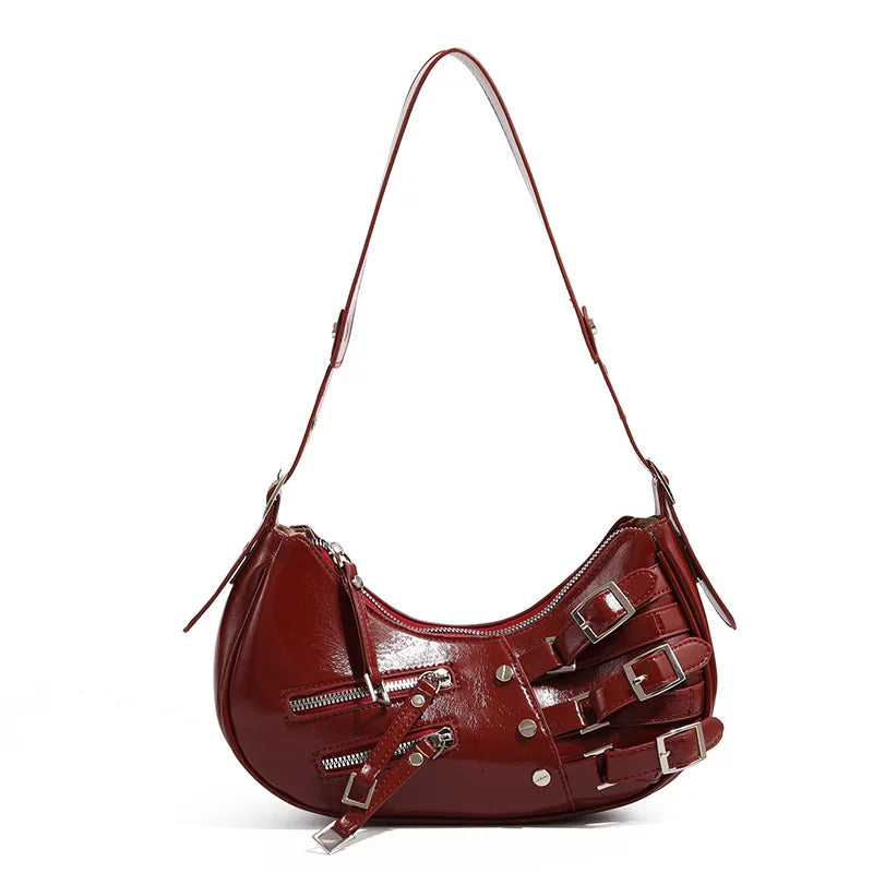 Vintage PU Leather Shoulder Bags For Women Y2K Trendy Cool American Motorcycle Bag 2025 Hot Sale Bags for Women Designer Handbag