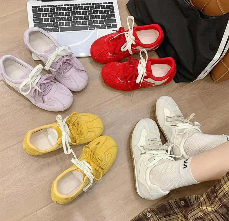 Women's Spring Summer Breathable Flat Casual Deqin Shoes Versatile Slip-On Flats Comfortable Polyurethane Outsole Striped Patter