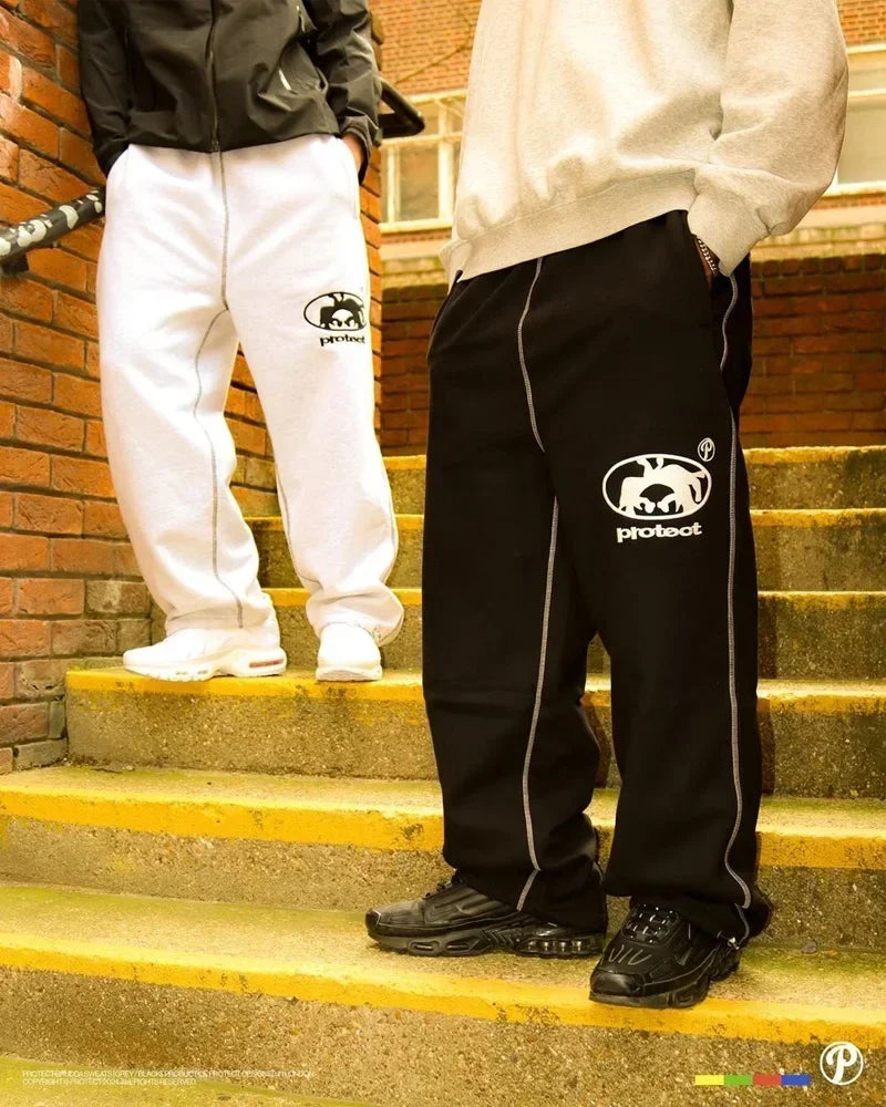 Street wear PROTECT Fashion Letter Embroidery Loose Sweatpants Men's And Women's Y2K Harajuku Hip-Hop Gothic Casual Joker Pants