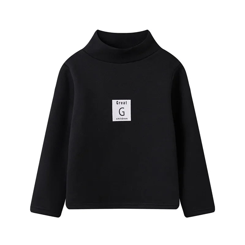 Children's Autumn Winter Fleece-Lined Sweatshirt Casual Style Middle Neck Base Layer Top Outer Wear Boys Girls Home Clothes