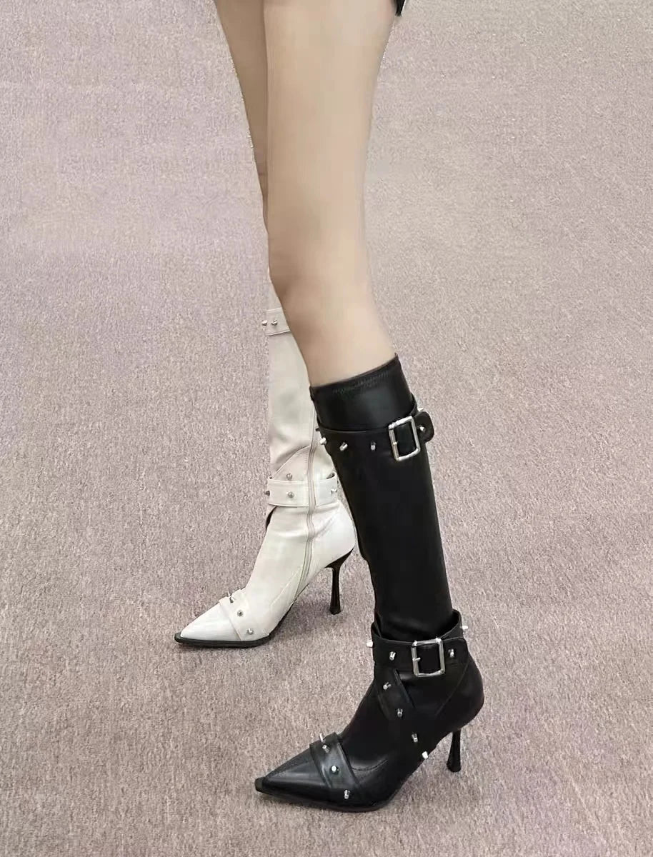 New Style Thin High Heel Women Boots 2024 Pointed Toe Women's High Tube Thinner-looked High Heel Long Boots Zip Boots Mujer