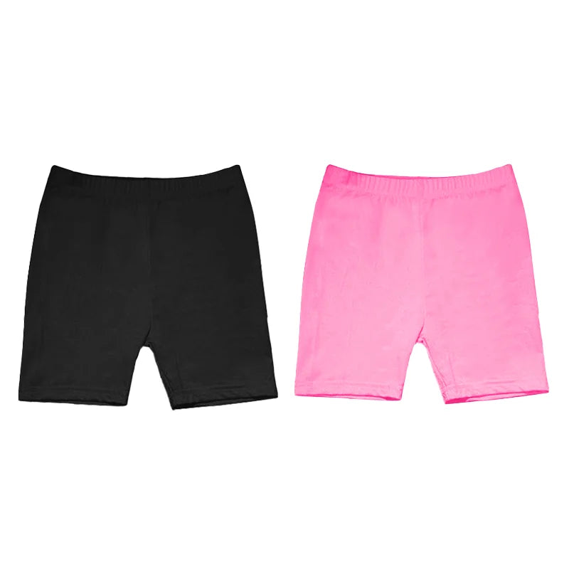 2Pcs Summer Solid Color Kids Leggings Girls Safety Shorts Cotton Leggings Girls' Beach Shorts Are Suitable For Children Age 2-13