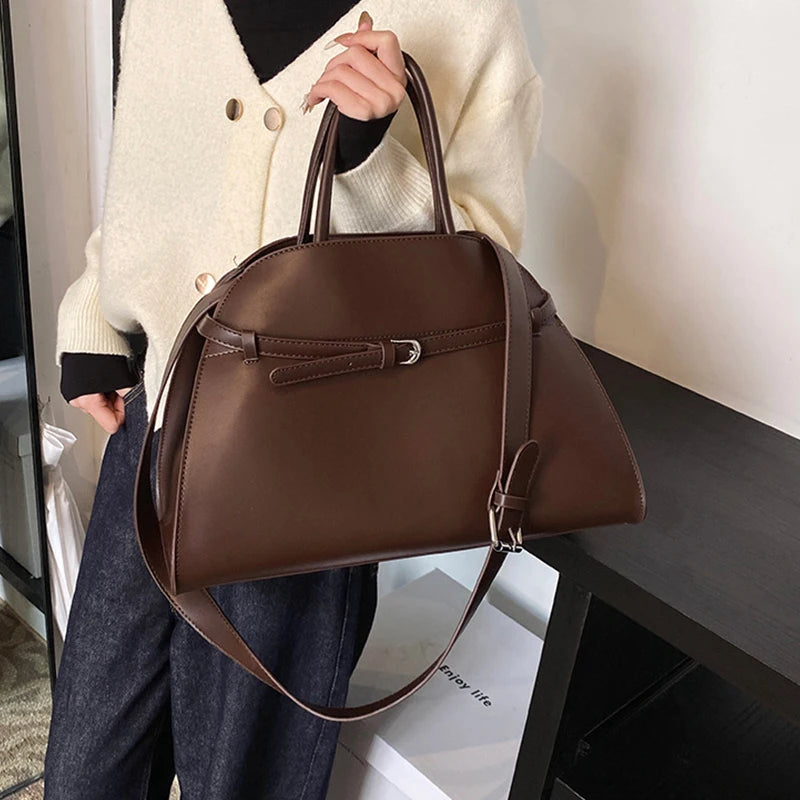 Brand Belt Design Handbag Vintage Brand Women's Large Capacity New Silver Metal Luxury Tote Soft Leather Shoulder Messenger Bag