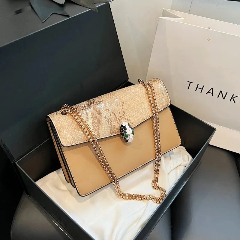 Trendy Crocodile Pattern Double Layer Flip Cover Crossbody Small Square Bag Women's Fashionable Chain Strap Handbag