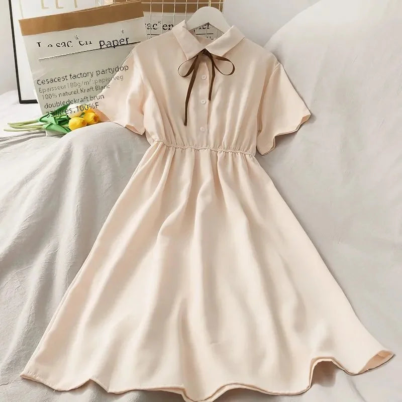 Girls Summer Academy Style Dress Small Children Super Girl Middle Primary School Students Dress Pure Color Polyester Fabric