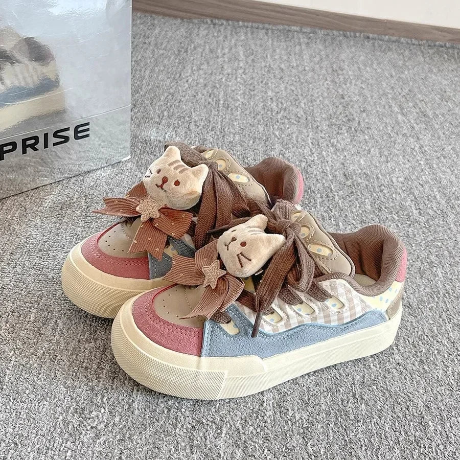 Retro Hong Kong Style Women's Board Shoes Spring New Thick Bottom Versatile Chic Casual Rubber Sole Synthetic Surface Shoes