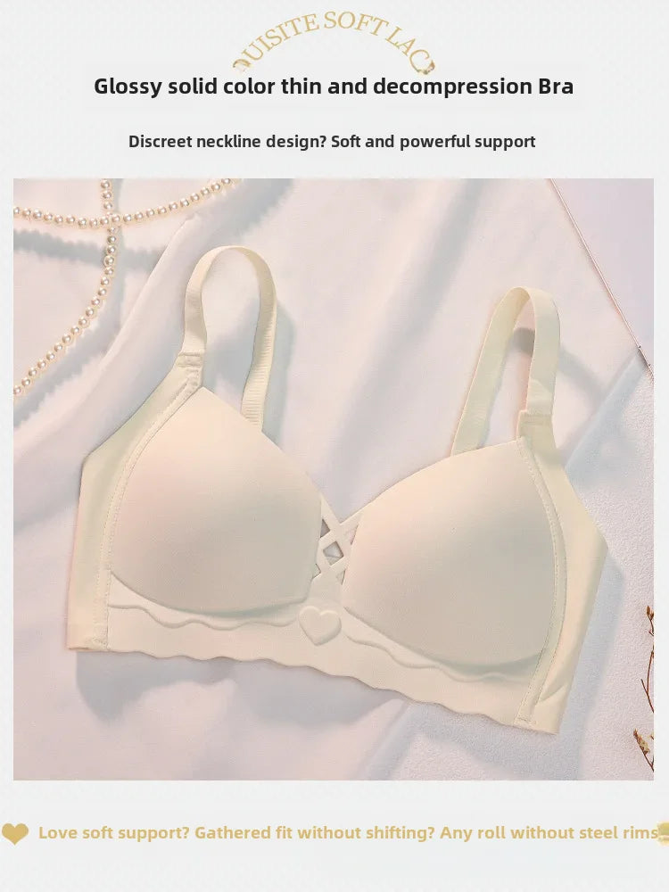 Comfortable Summer Thin Bra Women's Wireless Bandeau Top Supportive Gathered Uppermost Seamless Bra Prevents Sagging
