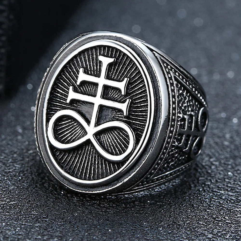 Vnox Sigil of Lucifer Devil Seal of Satan Stamp Ring for Men Casting Stainless Steel Punk Signet Ring Band