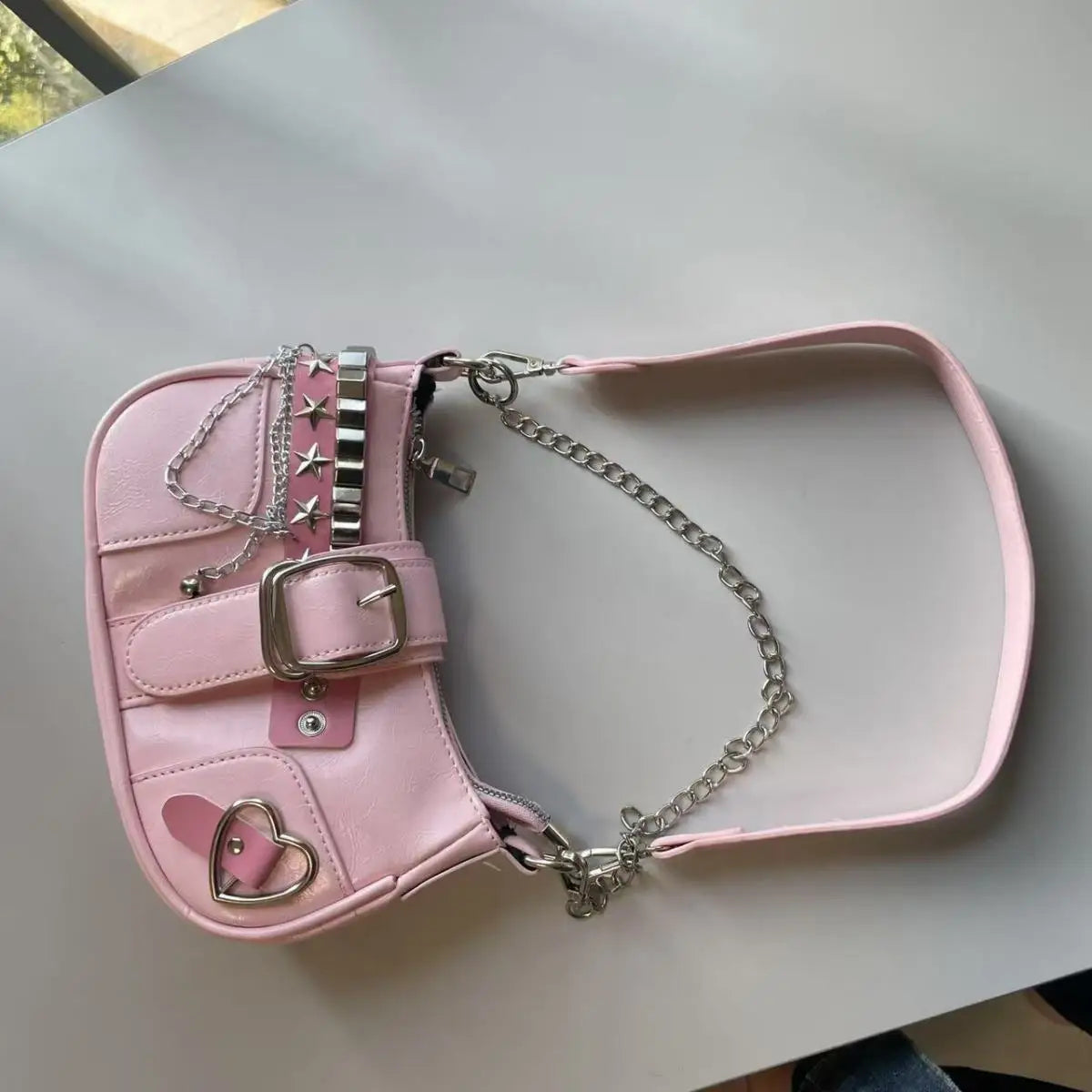 Fashion Hot Girls Square Shoulder Bags Retro Rivet Star Women's Underarm Bag Sweet Pu Leather Female Chain Handbags Pink Purse