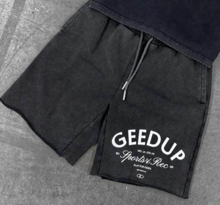 American Hip-hop Harajuku Trendy Brand Oversized Cotton Round Neck T-shirt Men Y2k Casual High Street Loose Sports Shorts Women