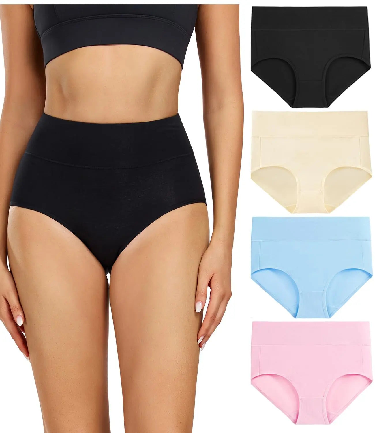 4pcs/pack High Waisted Postpartum Underwear Womens Cotton Underwear Soft Breathable Full Coverage Stretch Panties