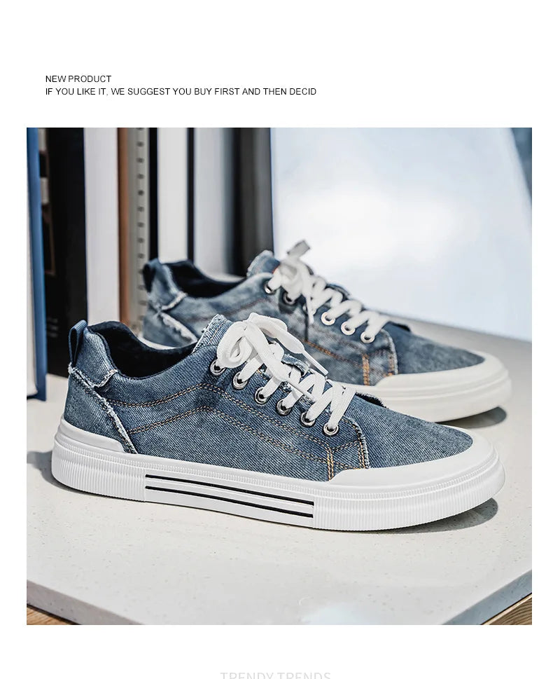 New streetwear denim sneakers men's fashion tied up runway shoes male canvas sneakers hip-hop shoes large size 47 48 boy trainer