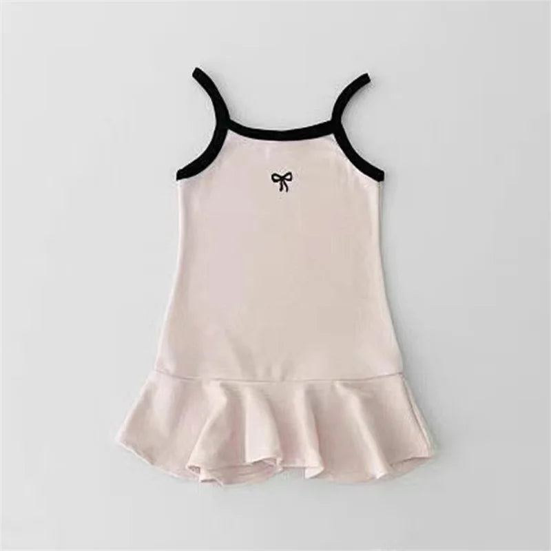 2025 Summer New Girls Sling Vest Kids Long T-Shirts Cute Bowknot kids Sleeveless Princess Casual Dresses Cotton Children Clothes