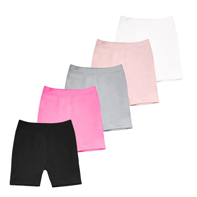 2Pcs Summer Solid Color Kids Leggings Girls Safety Shorts Cotton Leggings Girls' Beach Shorts Are Suitable For Children Age 2-13