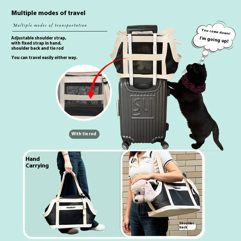 Summer breathable full-mesh fabric portable travel pet bag for going out