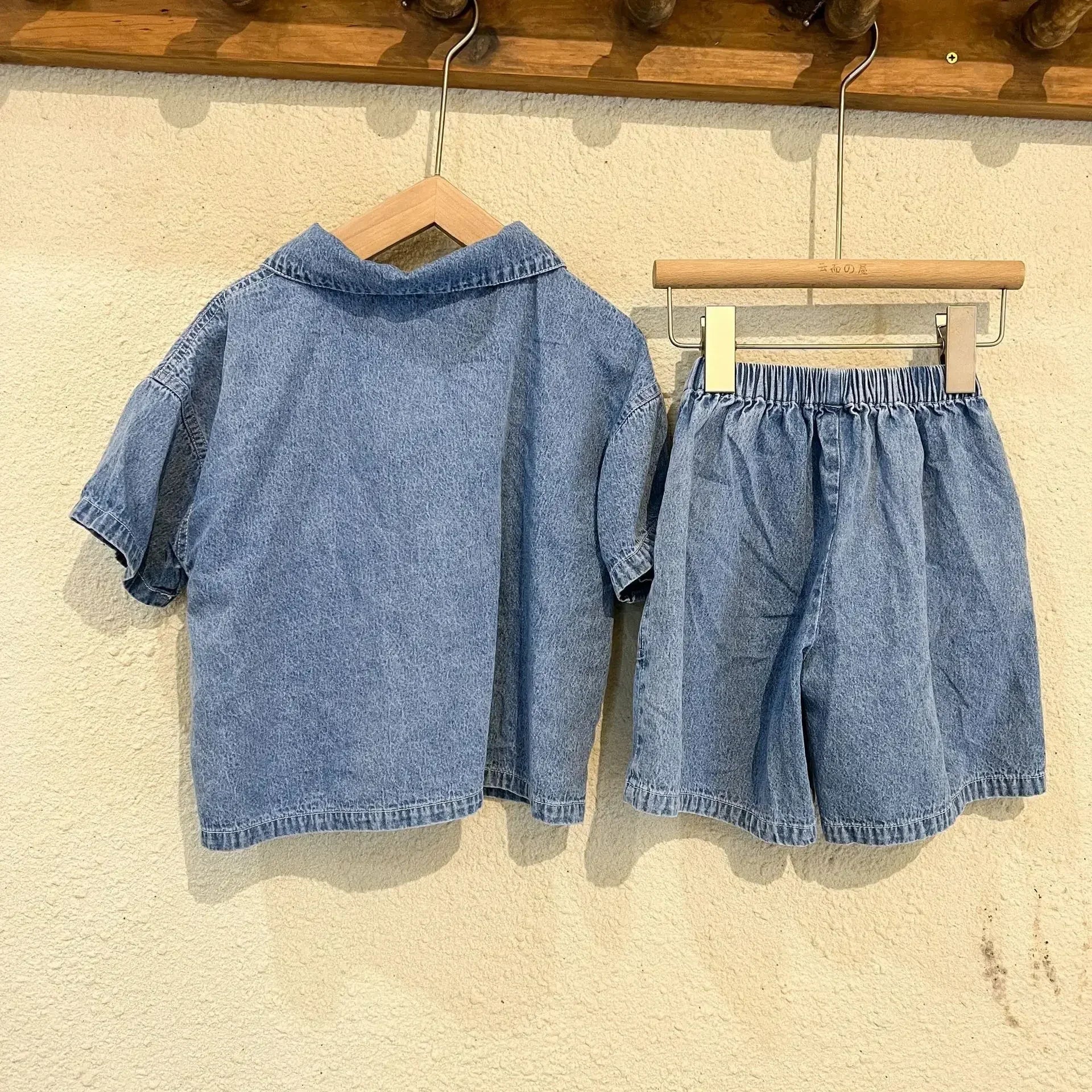 5816C  Children's Clothing Set Denim Suit 2023 Summer Casual Boy's Denim Suit Letter Print Top+ Shorts