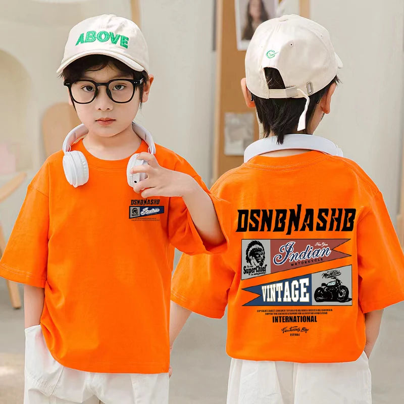 American Vintage Boys Short Sleeve Shirts Summer Boys Tees Casual 100%Cotton Children Tops Kids Clothes Printed Graphic T-shirt