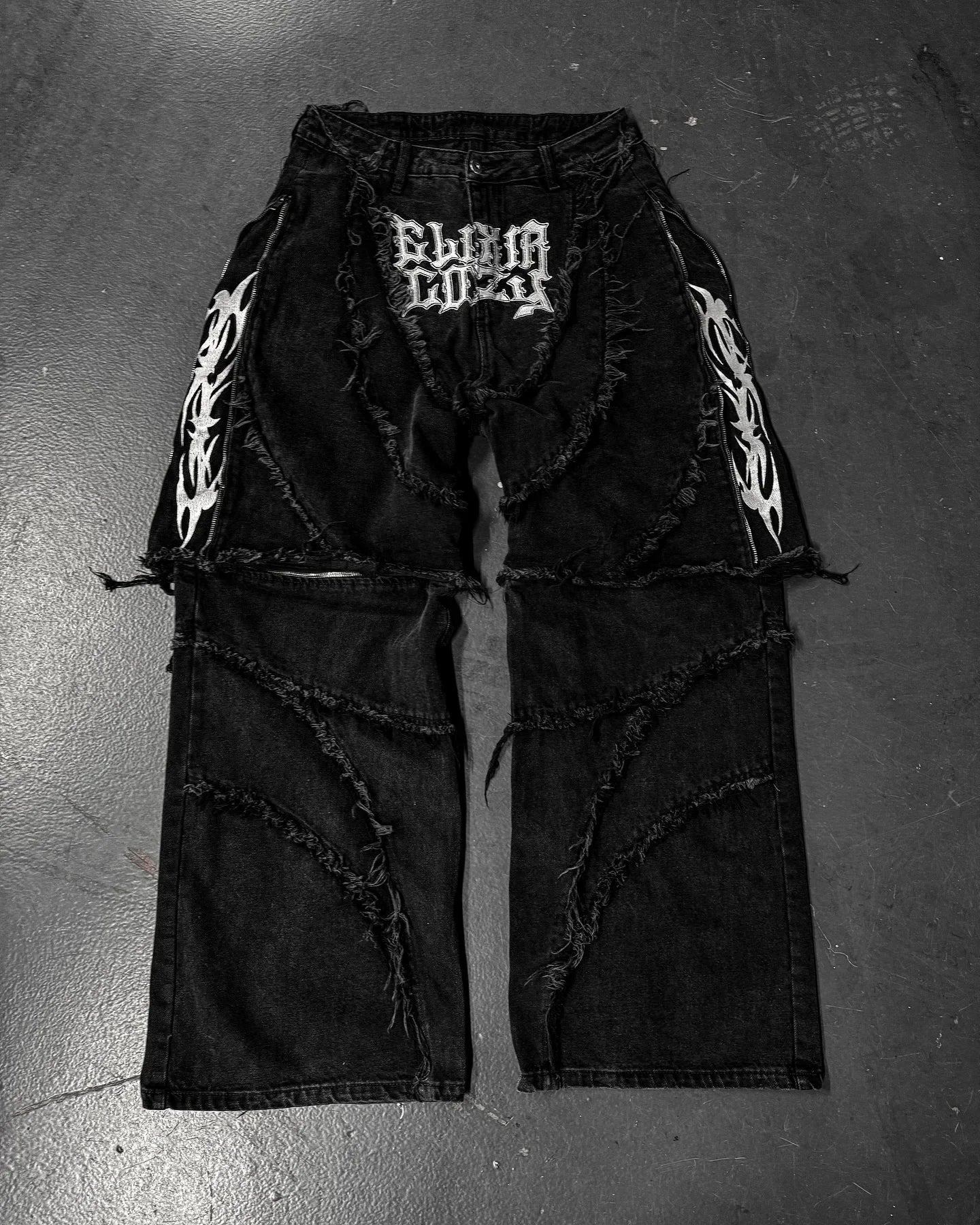 Y2k Patchwork Stripe Embroidery Fur Edge Jeans Fashion America Retro Zipper Splicing Baggy Jeans Punk Men Black Denim Pants