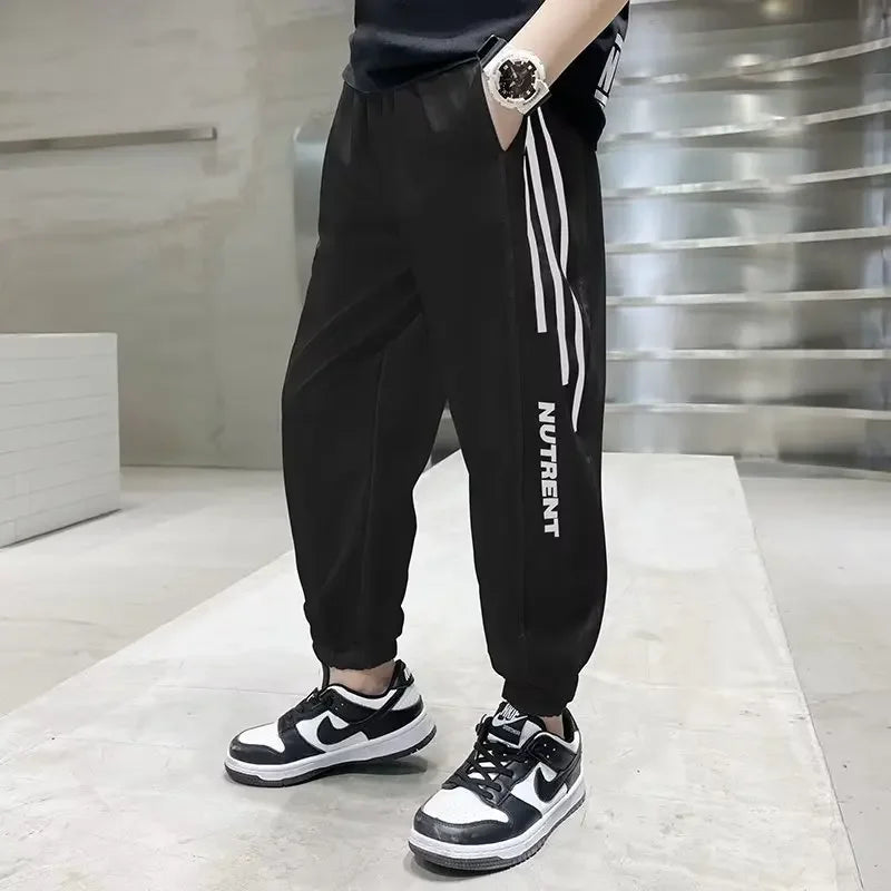 Boys Ice Silk Thin Mosquito Proof Pants Summer 2023 New Style Sweatpants Quick Dry Casual Trousers For Middle To Large Kids