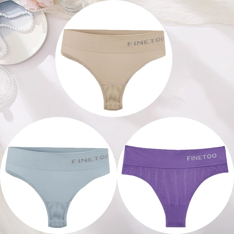3PCS/Set Women's Panties Sexy Underwear FINETOO Large Size Thong Women Seamless Panties High Waist Girls Thongs M-2XL