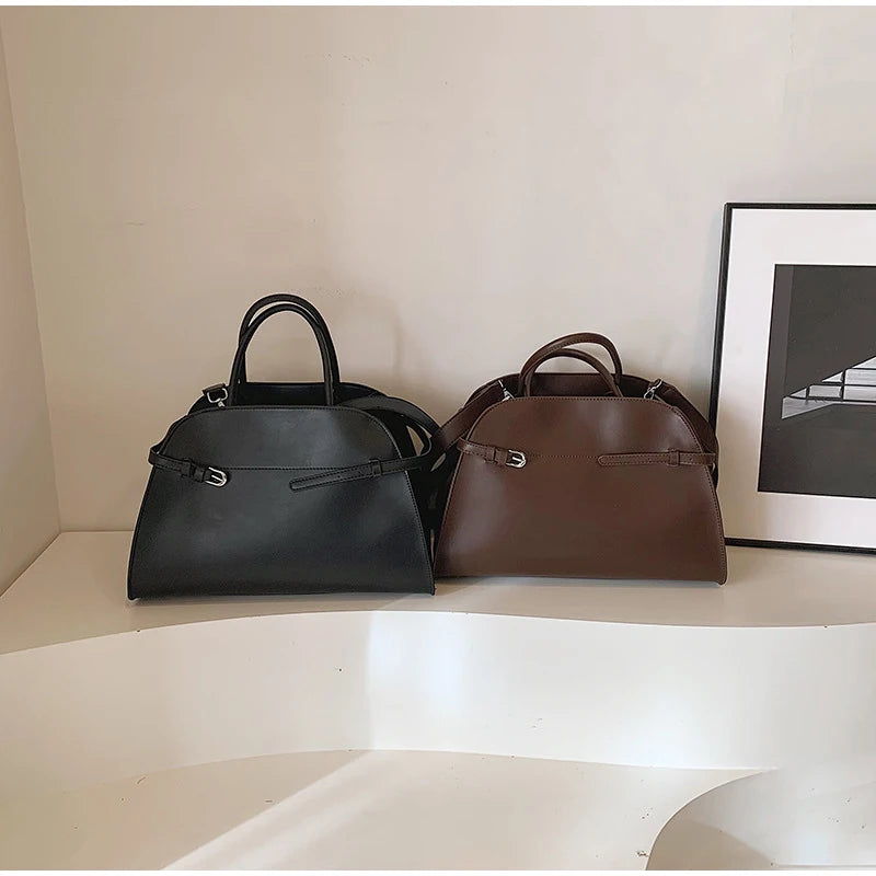 Brand Belt Design Handbag Vintage Brand Women's Large Capacity New Silver Metal Luxury Tote Soft Leather Shoulder Messenger Bag