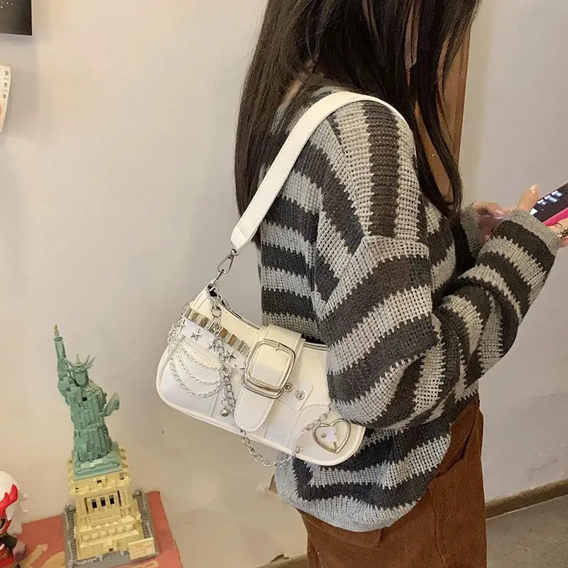 Fashion Hot Girls Square Shoulder Bags Retro Rivet Star Women's Underarm Bag Sweet Pu Leather Female Chain Handbags Pink Purse