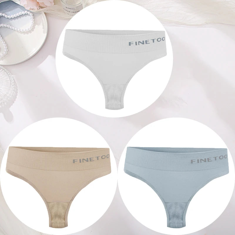3PCS/Set Women's Panties Sexy Underwear FINETOO Large Size Thong Women Seamless Panties High Waist Girls Thongs M-2XL