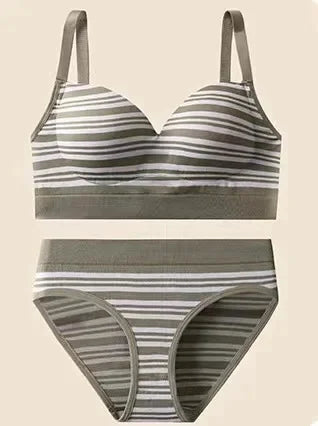 French Stripe Sexy Backless Bra And Panty Set Comfortable No Steel Ring Back Closure Wrap Chest Women's Underwear Set