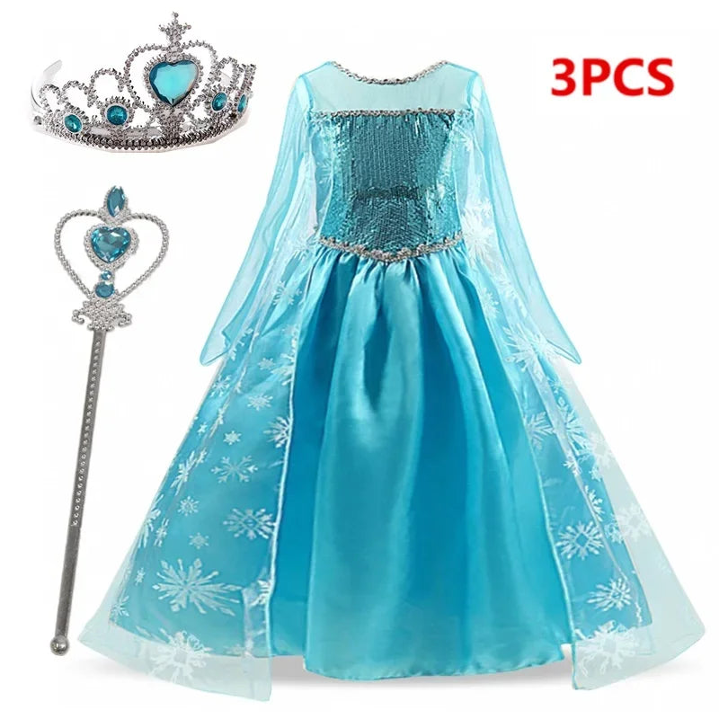 Girls Snow Queen Elsa Kids Costumes for Girl 2025 Carnival Party Prom Gown Robe-Playing Children Clothing Frozen Princess Dress