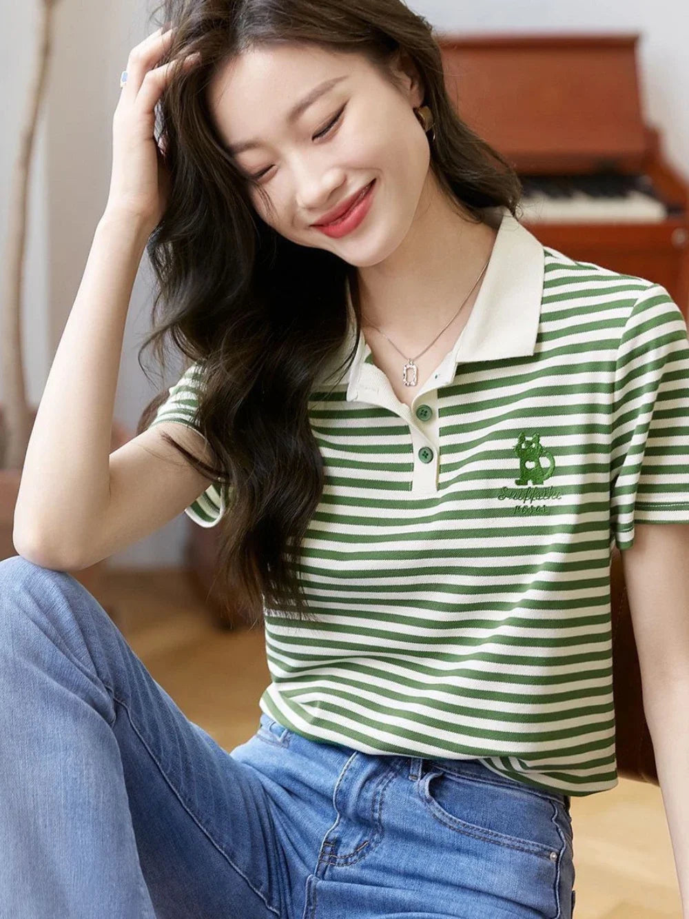 Summer Outfit Female Tee Slim Women's Polo Short Sleeve T-shirt Y2k Fashion Clothing Trend 2025 Basic Casual Tops Sales T-shirts