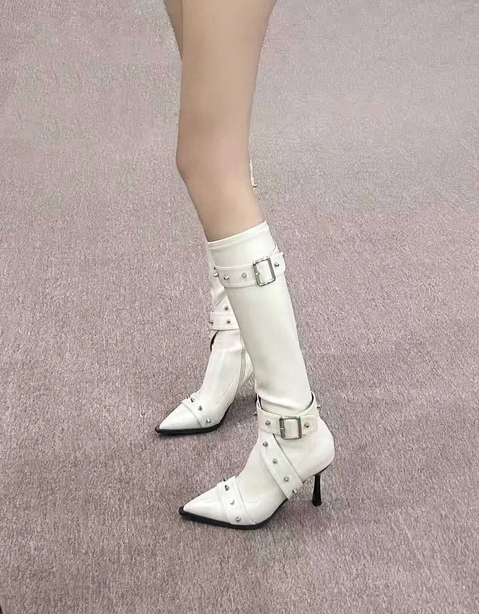 New Style Thin High Heel Women Boots 2024 Pointed Toe Women's High Tube Thinner-looked High Heel Long Boots Zip Boots Mujer