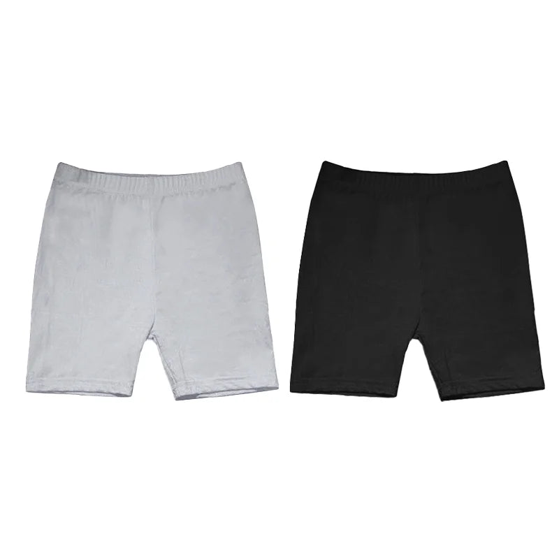 2Pcs Summer Solid Color Kids Leggings Girls Safety Shorts Cotton Leggings Girls' Beach Shorts Are Suitable For Children Age 2-13