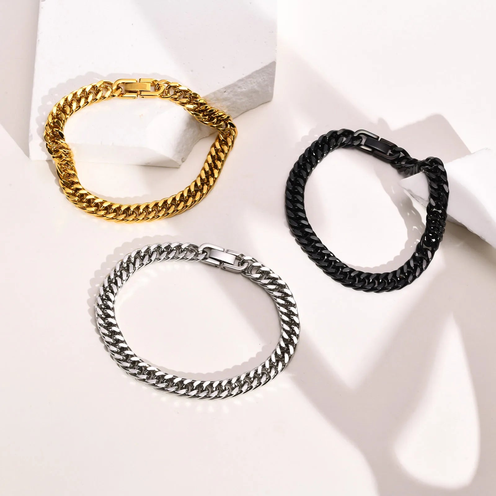 Stylish Double Curb Chain Bracelets for Men Boys,8/10/12/15mm Stainless Steel Miami Link Wristband,Punk Jewelry Gifts