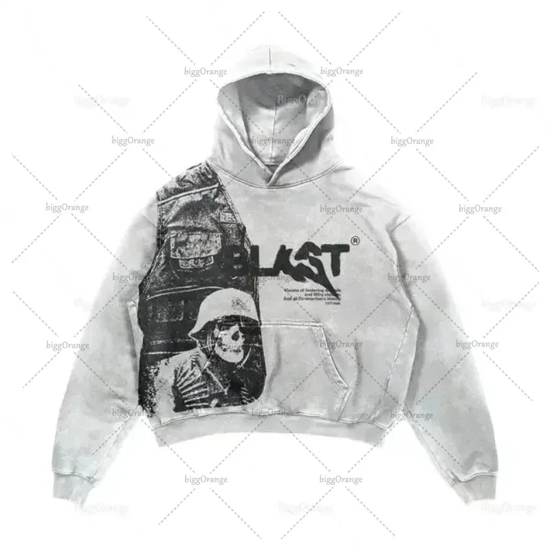 American Retro Harajuku Y2K Casual Loose Hoodie Men Street Hip-Hop Fashion Versatile Letter Print Oversized Sweatshirt Women