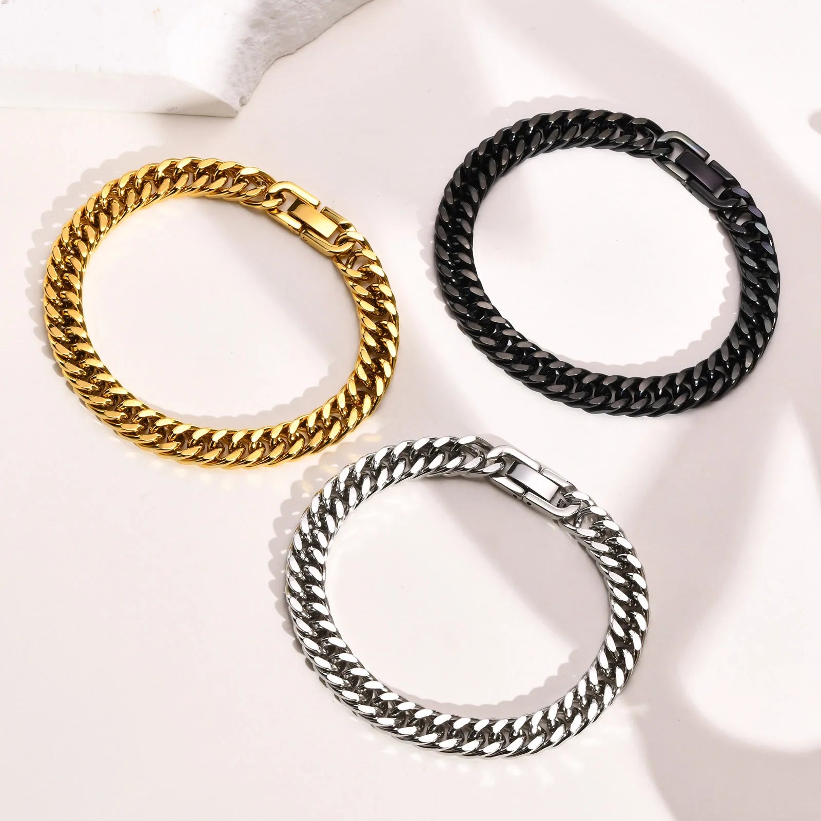 Stylish Double Curb Chain Bracelets for Men Boys,8/10/12/15mm Stainless Steel Miami Link Wristband,Punk Jewelry Gifts