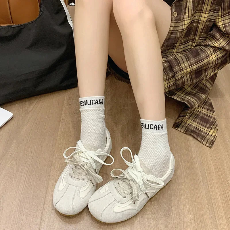 Women's Spring Summer Breathable Flat Casual Deqin Shoes Versatile Slip-On Flats Comfortable Polyurethane Outsole Striped Patter